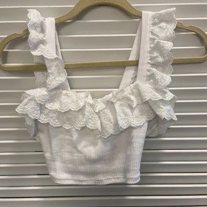 ZARA RUFFLED EMBROIDERED EYELET TOP